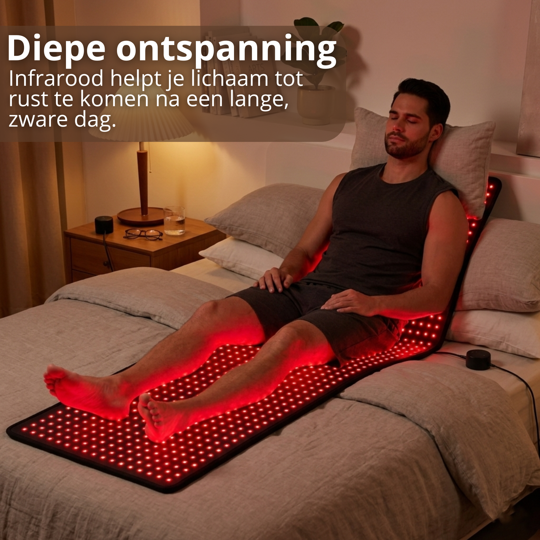 Infrarood mat voor diepe ontspanning en herstel na een lange dag – roodlicht therapie full body mat op bed