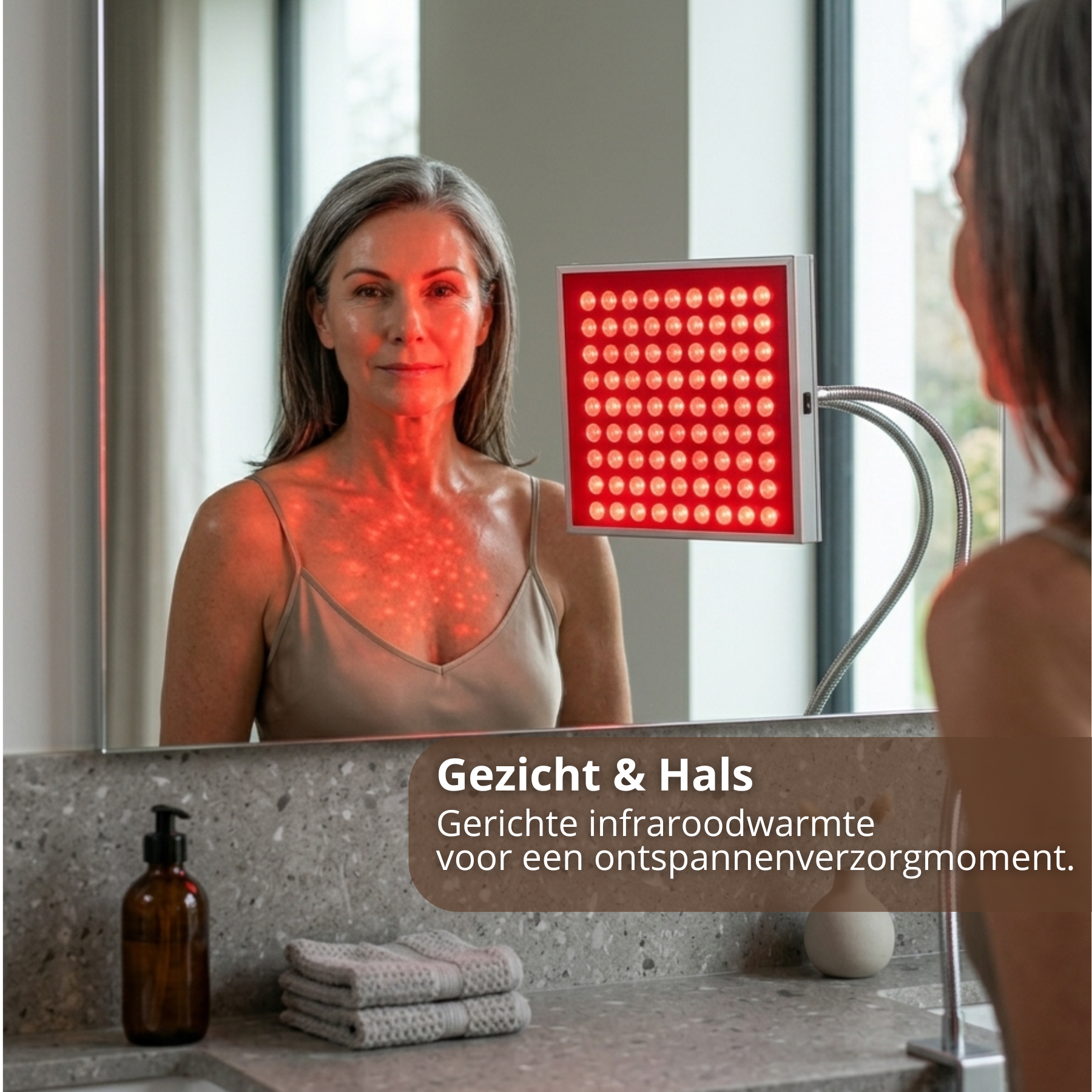 Roodlichttherapie paneel voor gezicht en hals – infrarood warmte voor ontspanning en huidverzorging