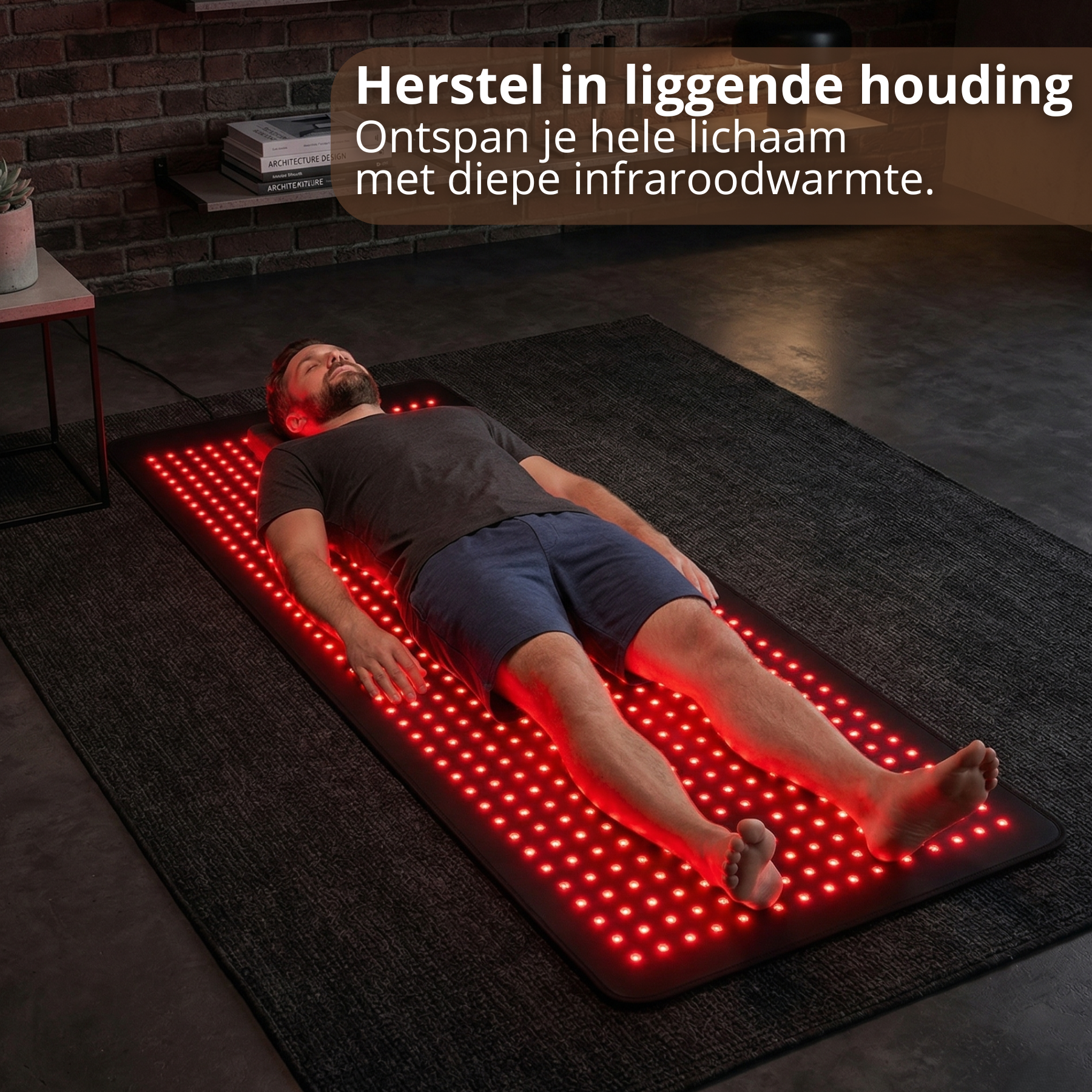 Infrarood mat in liggende houding voor volledige lichaamsontspanning – full body roodlicht therapie mat