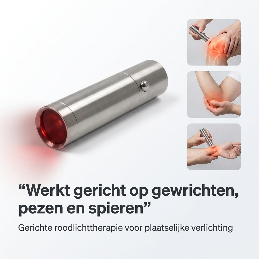Gebruik de Gerichte InfraRood Lamp - 3 golf lengtes eenvoudig thuis voor lokale pijn- en spanningspunten.