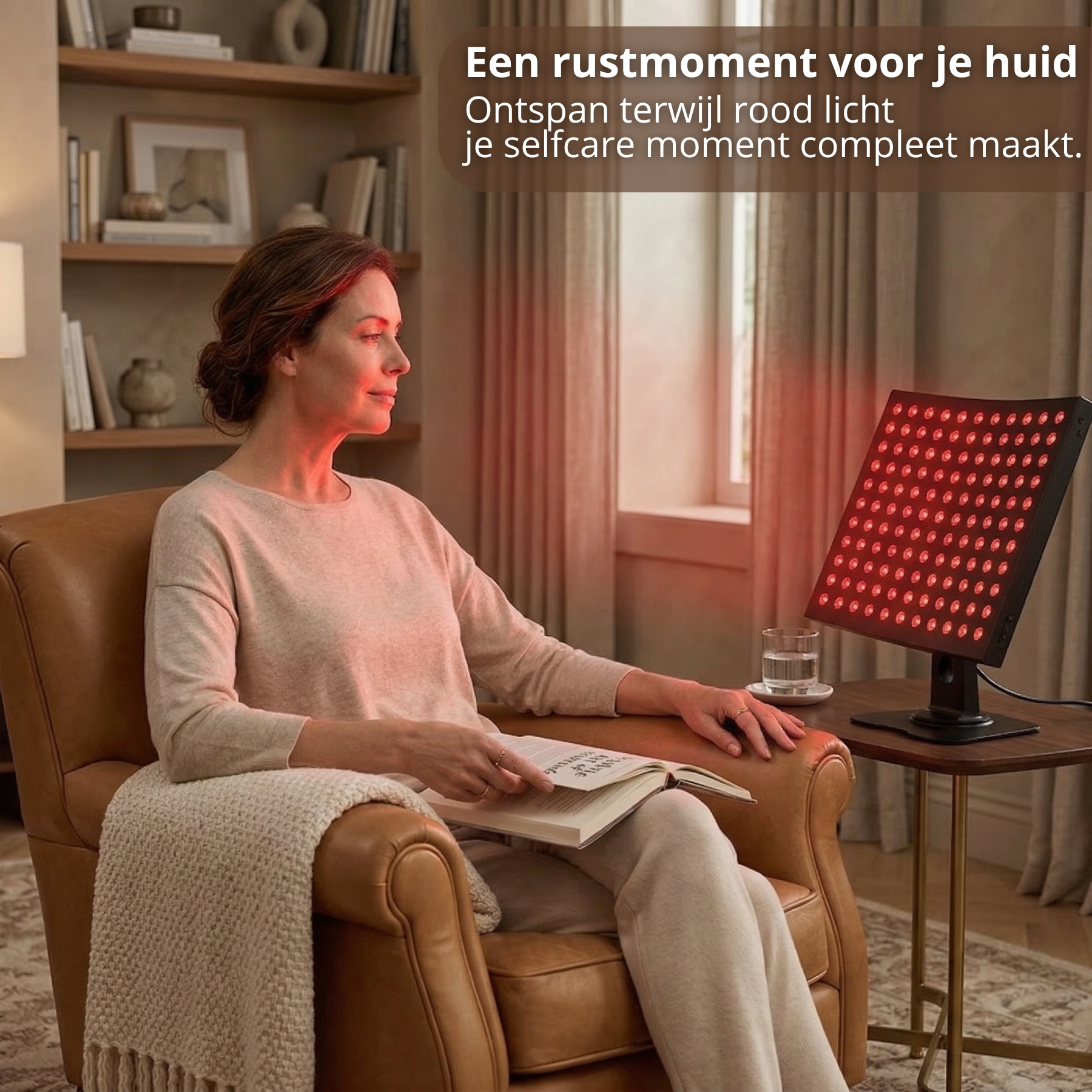 Roodlichttherapie lamp voor gezicht en huid – draagbare infrarood lamp voor ontspanning en selfcare moment thuis