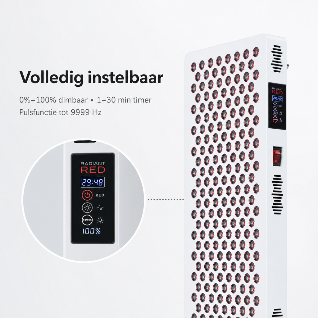 Compact infrarood paneel van 91 × 30 cm met rood licht.