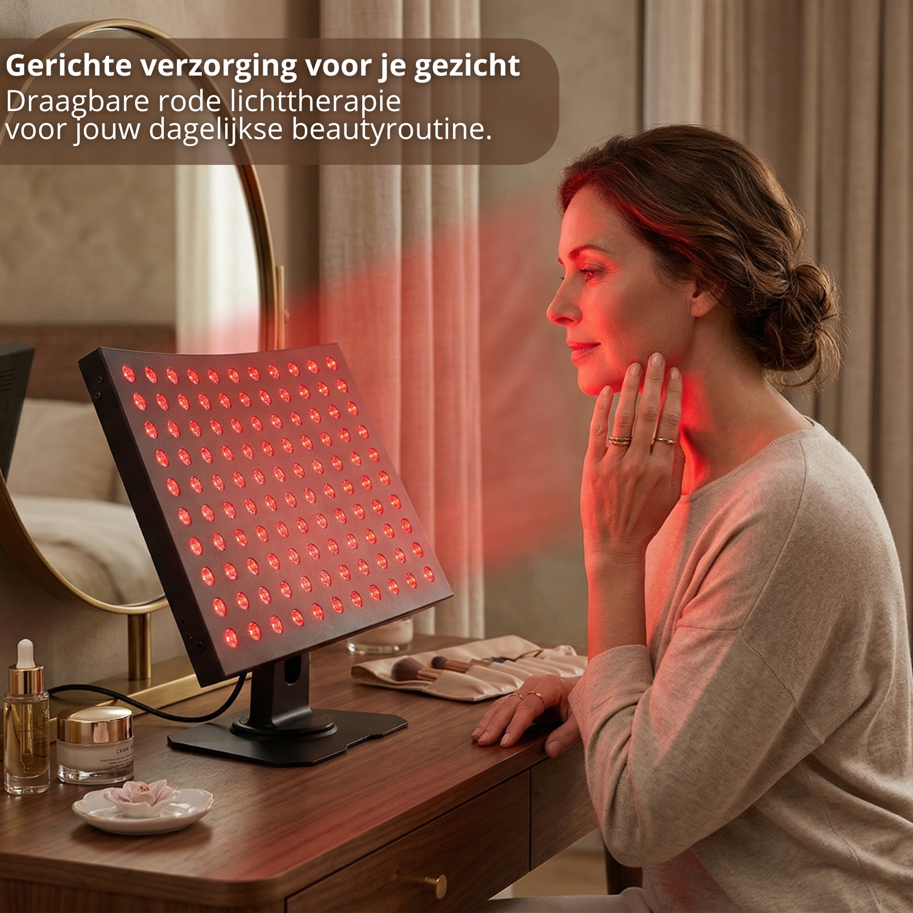 Gerichte gezichtsverzorging met draagbare roodlichttherapie – infrarood gezichtslamp voor dagelijkse beautyroutine