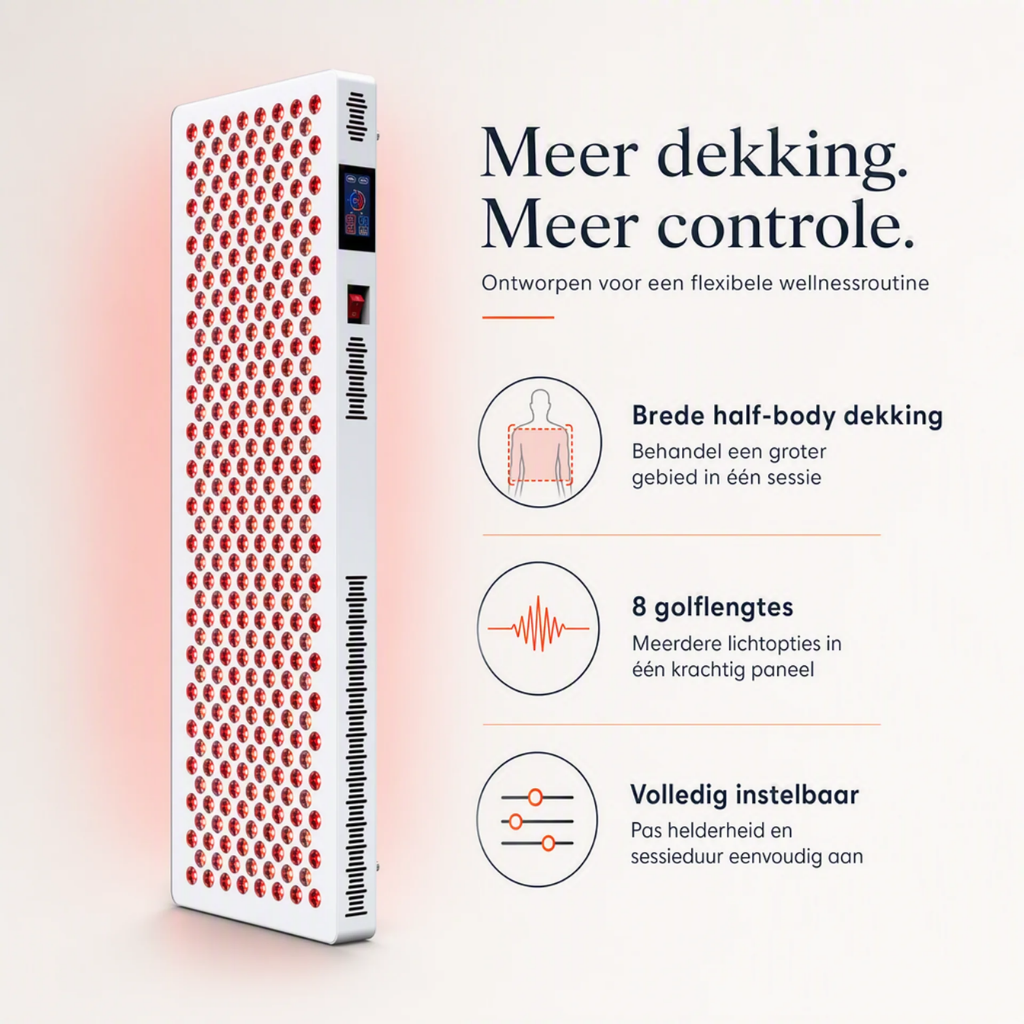 Infrarood roodlichtpaneel van 91 × 30 cm voor thuisgebruik.
