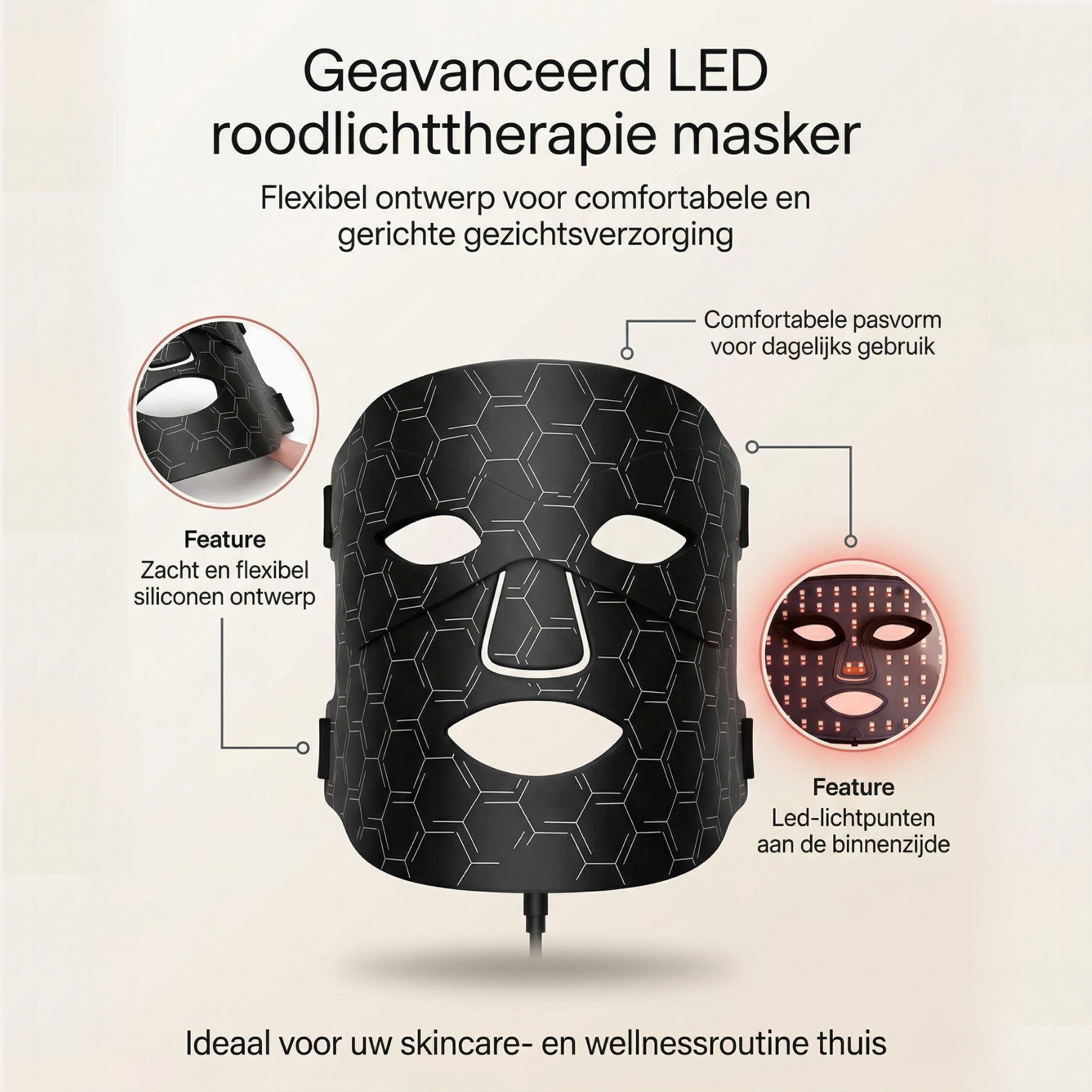 LED rood lichttherapie siliconen gezichtsmasker