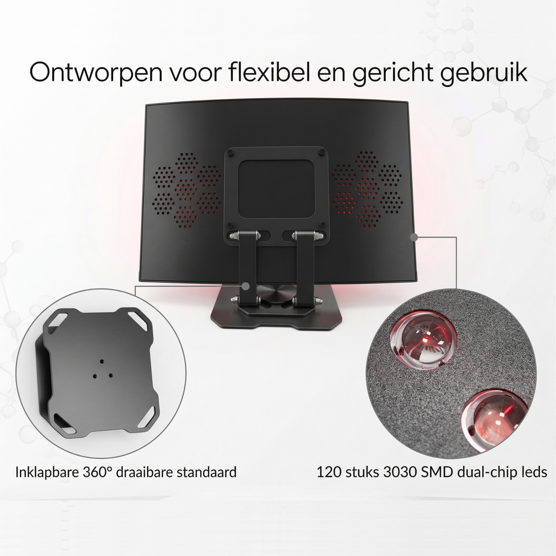 Infrarood gezichtslamp met aanbevolen afstand en lichtintensiteit – portable red light therapy 660nm en 850nm