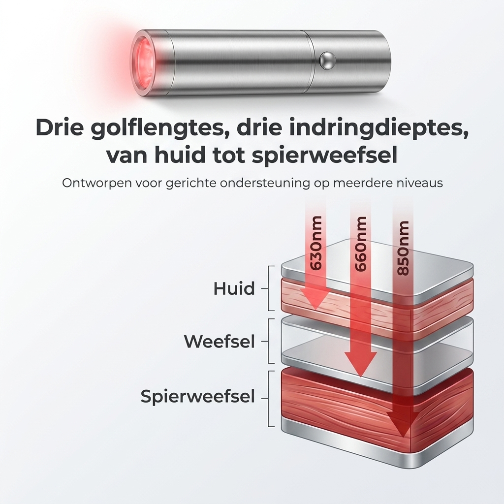 De Gerichte InfraRood Lamp - 3 golf lengtes ondersteunt herstel, ontspanning en mobiliteit.